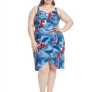 City Chic Red Floral Tropical Print Midi Dress Size XS (14)